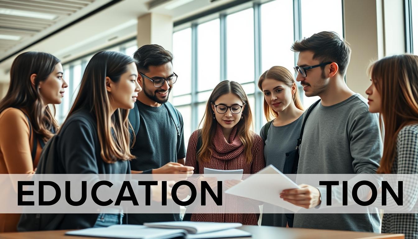 Students studying together in modern classroom